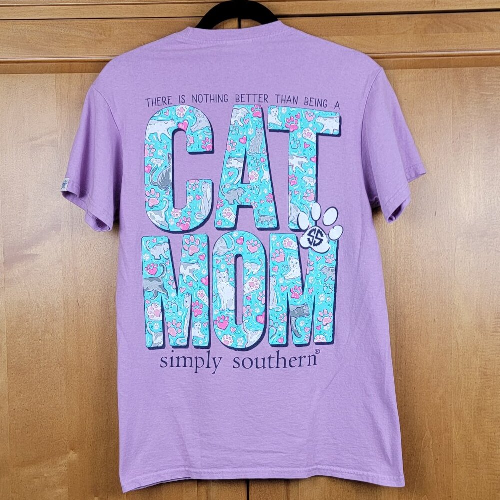 Simply Southern Lavender Cat Mom Tee - S